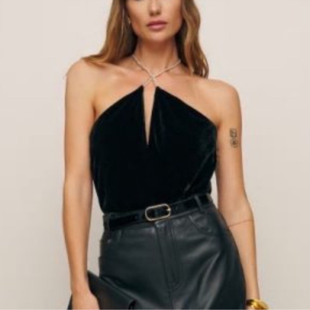 Reformation Black Velvet Halter Top